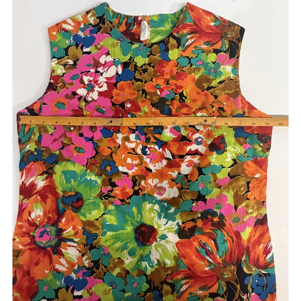 Vintage John Abbott Floral Shift Dress Multicolor Mod Sleeveless Midi Large - Picture 11 of 14